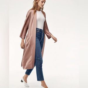 NWT Aritzia Wilfred Durante Satin Long Robe Duster Jacket Tie Waist Nutmeg